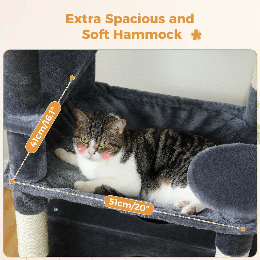 Large Multi-Level Cat Tree Tower | Indoor Cat Condo with Hammock & Scratching Posts