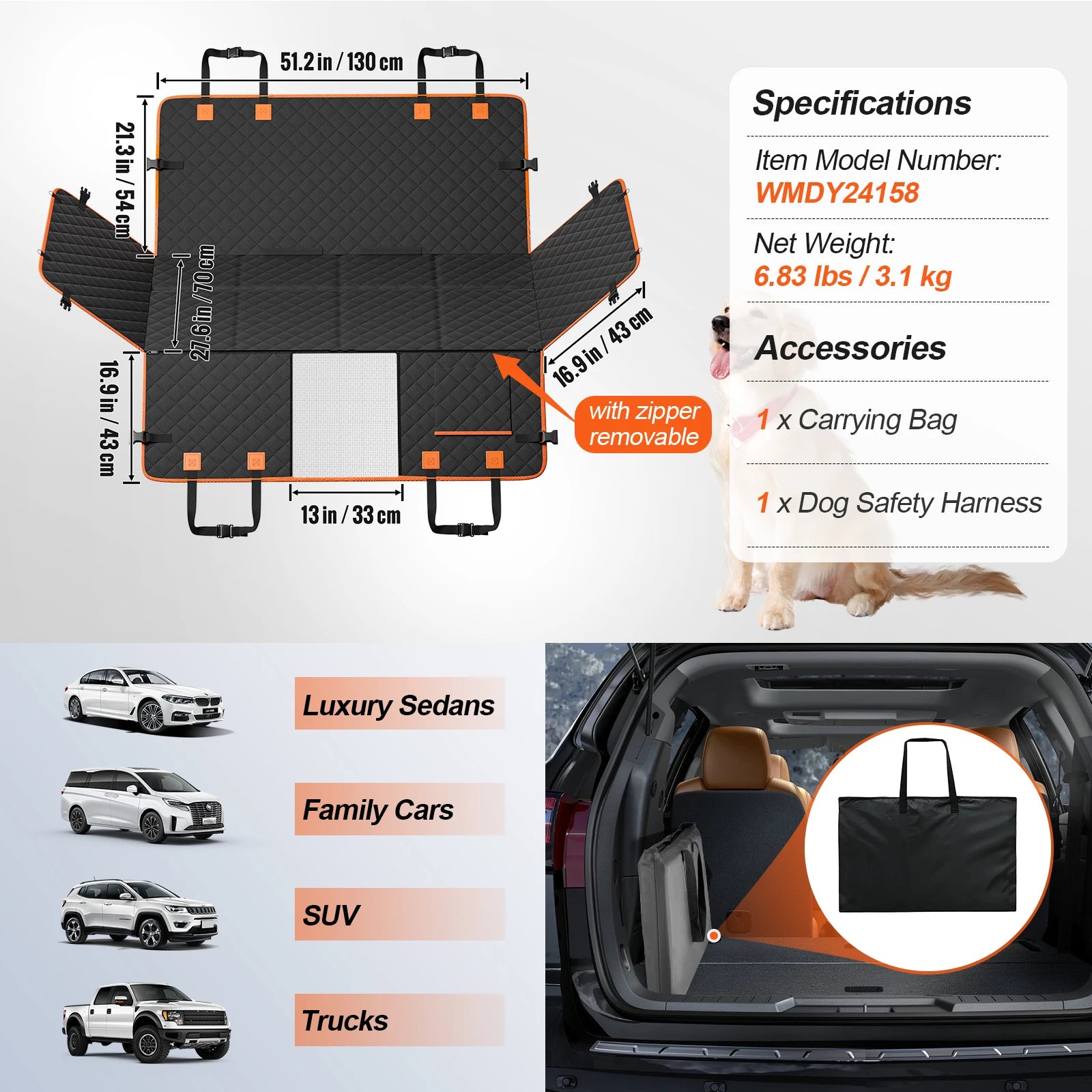 Dog Car Seat Cover & Back Seat Extender | Waterproof Hammock with Mesh Window