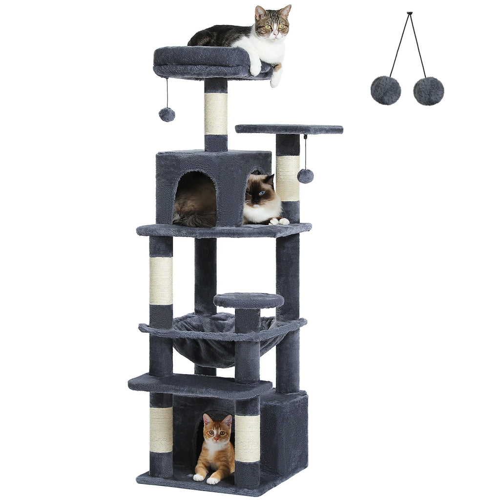 Large Multi-Level Cat Tree Tower | Indoor Cat Condo with Hammock & Scratching Posts