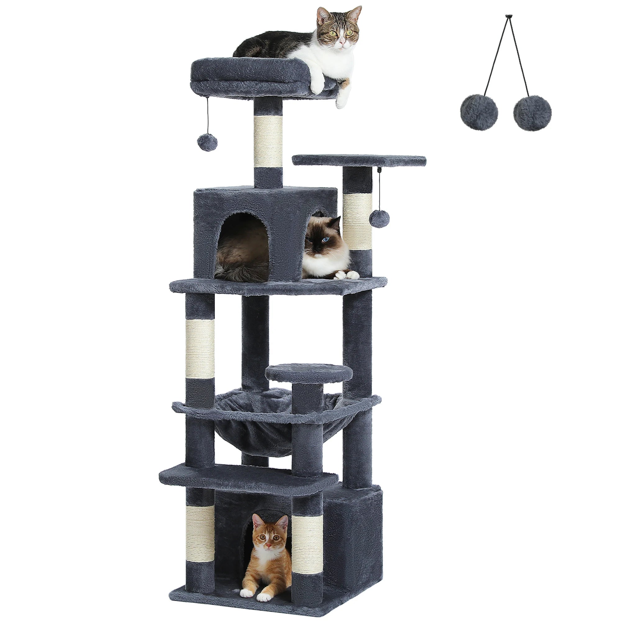 Large Multi-Level Cat Tree Tower | Indoor Cat Condo with Hammock & Scratching Posts