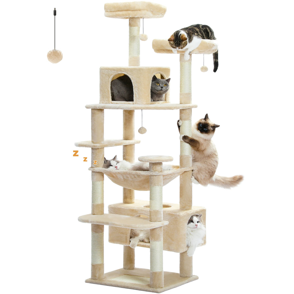 Large Multi-Level Cat Tree Tower | Indoor Cat Condo with Hammock & Scratching Posts