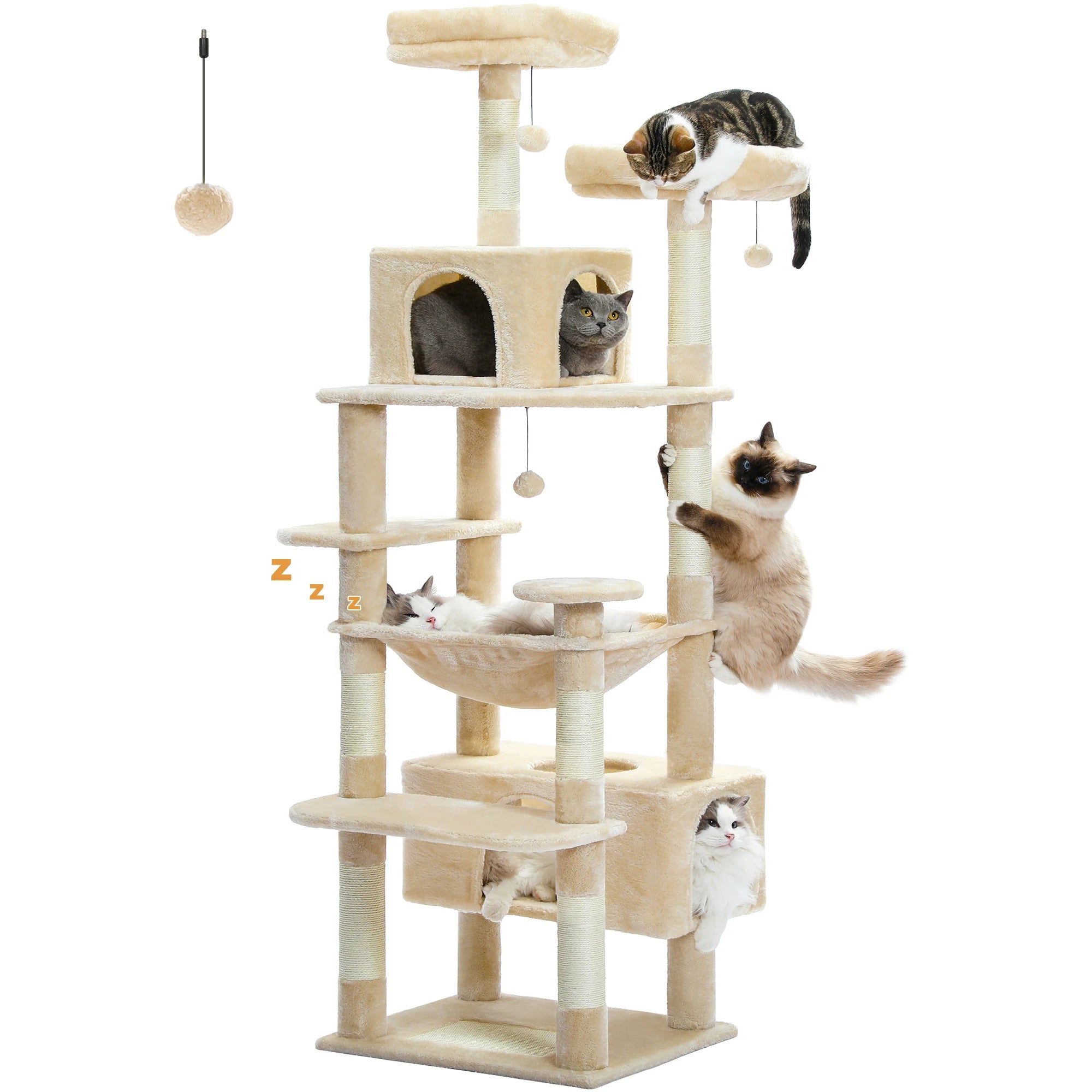 Large Multi-Level Cat Tree Tower | Indoor Cat Condo with Hammock & Scratching Posts