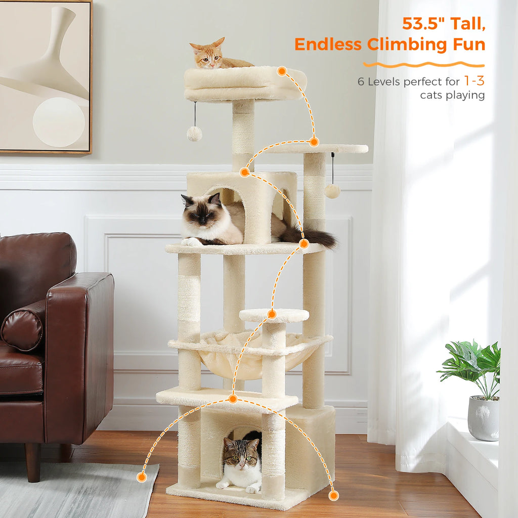 Large Multi-Level Cat Tree Tower | Indoor Cat Condo with Hammock & Scratching Posts