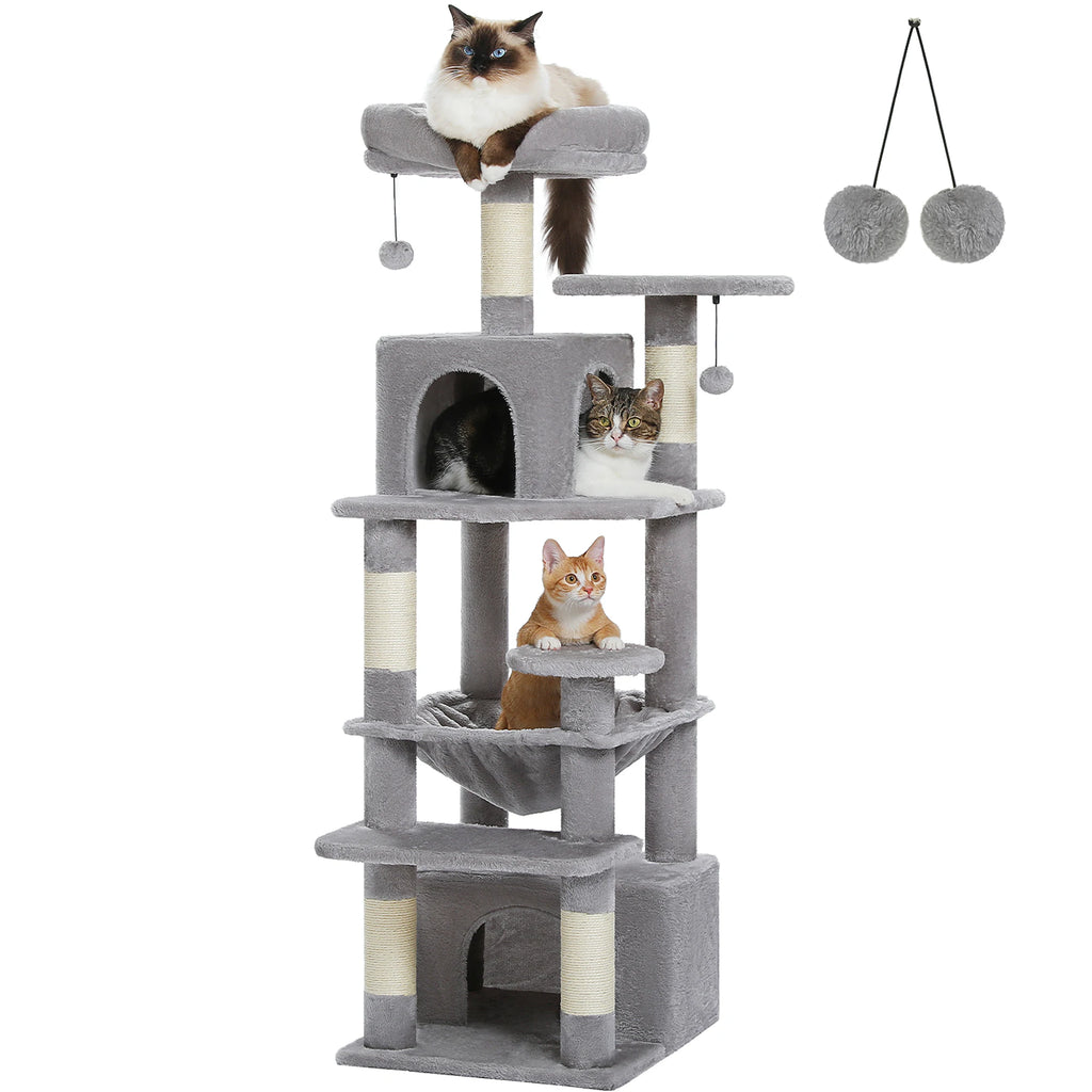 Large Multi-Level Cat Tree Tower | Indoor Cat Condo with Hammock & Scratching Posts