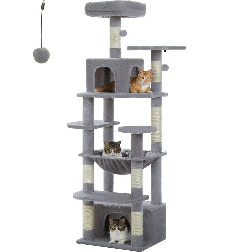 Large Multi-Level Cat Tree Tower | Indoor Cat Condo with Hammock & Scratching Posts