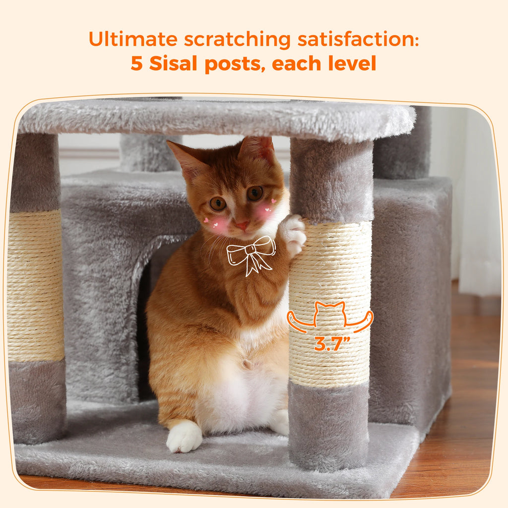 Large Multi-Level Cat Tree Tower | Indoor Cat Condo with Hammock & Scratching Posts