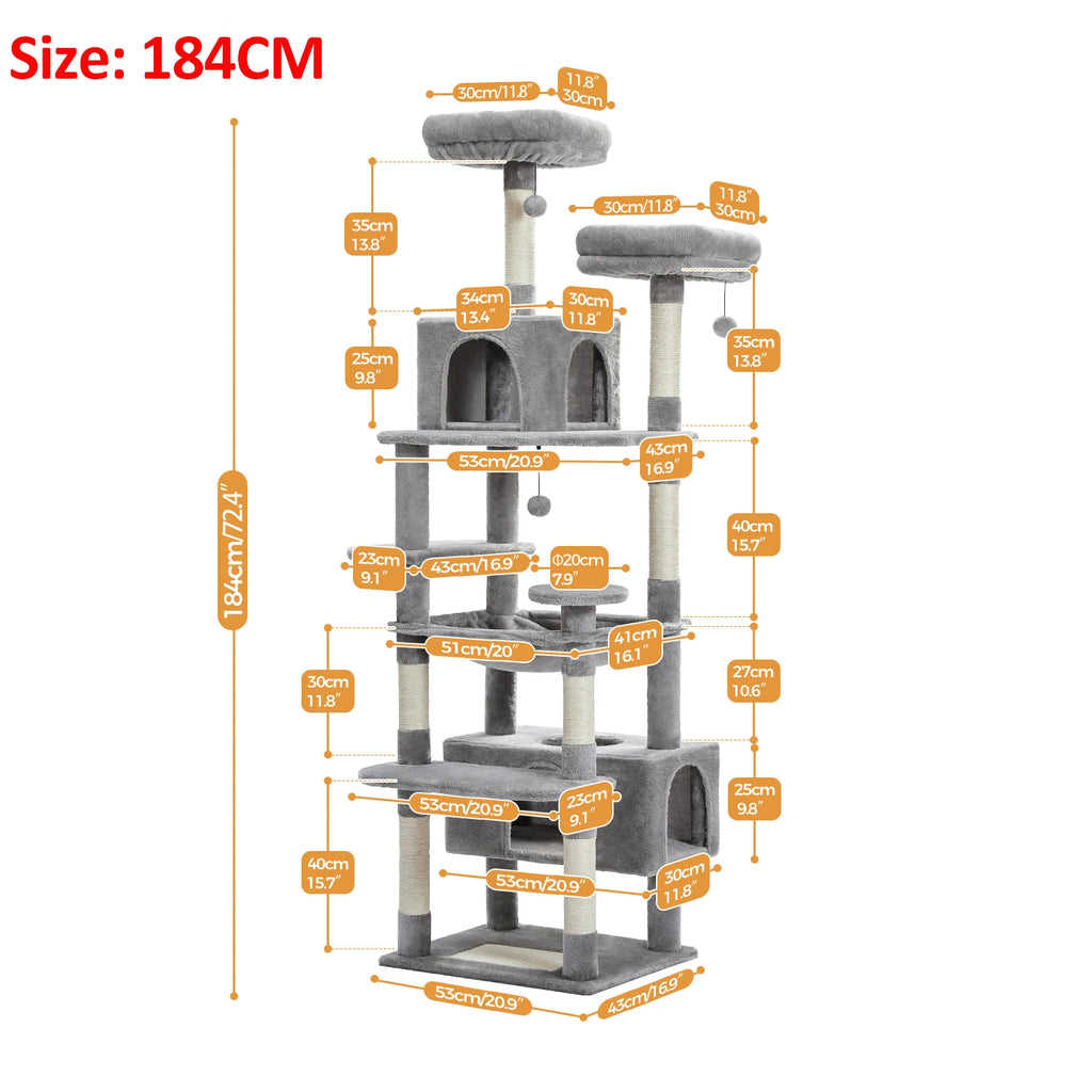 Large Multi-Level Cat Tree Tower | Indoor Cat Condo with Hammock & Scratching Posts