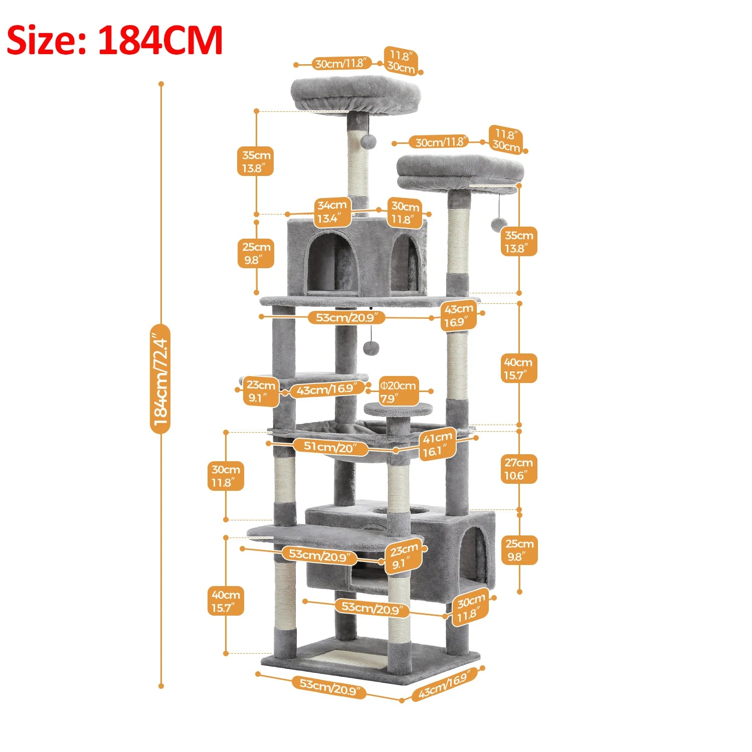 Large Multi-Level Cat Tree Tower | Indoor Cat Condo with Hammock & Scratching Posts