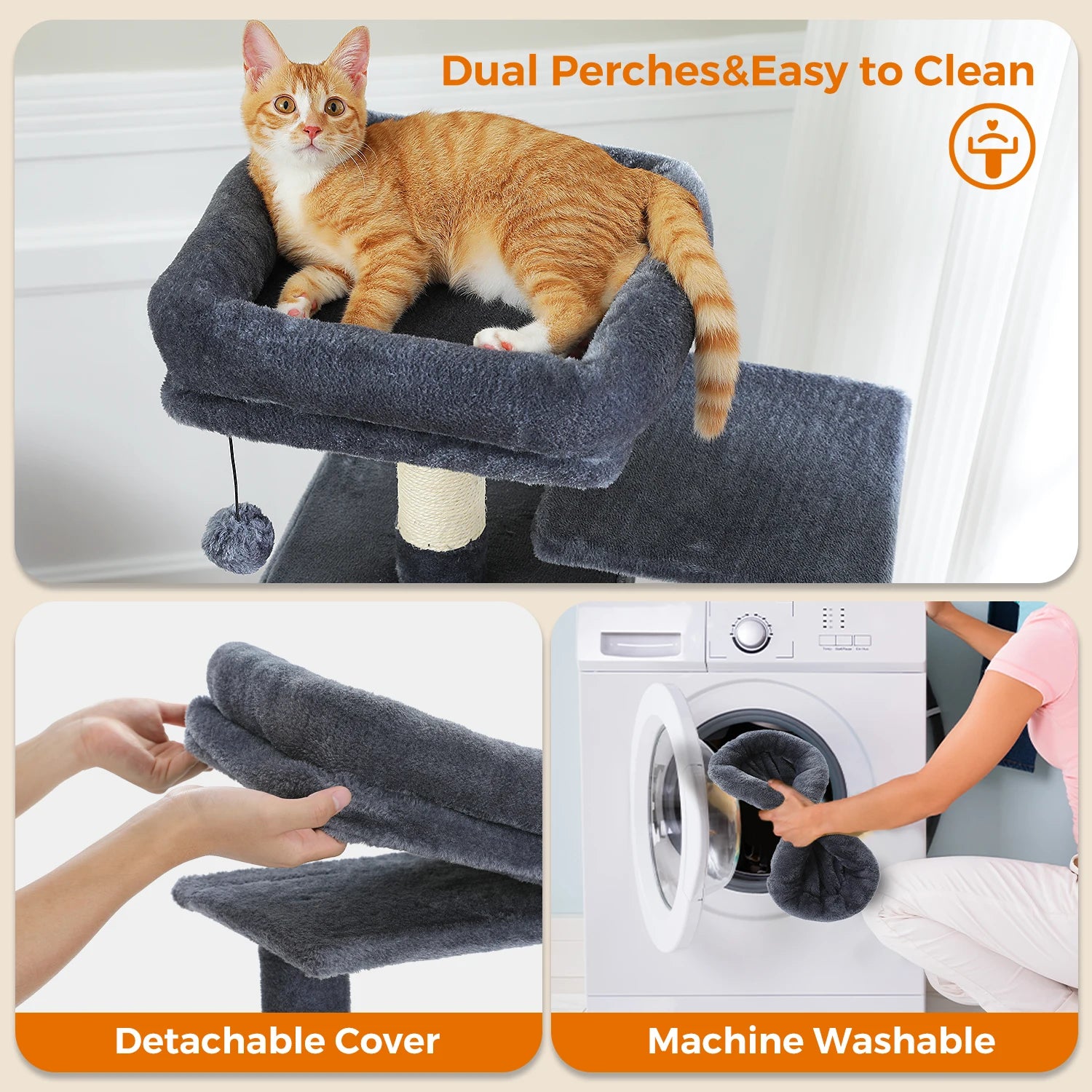 Large Multi-Level Cat Tree Tower | Indoor Cat Condo with Hammock & Scratching Posts