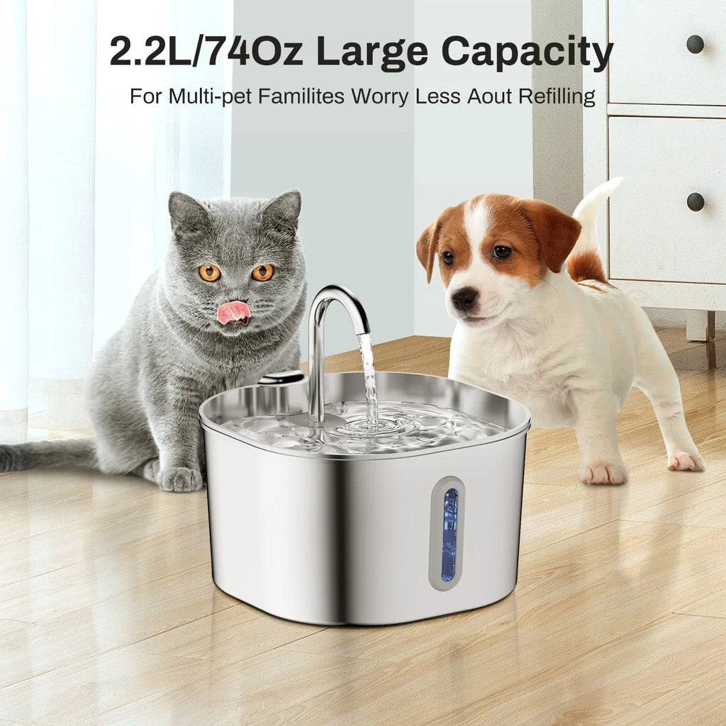 Stainless Steel Pet Water Fountain | Automatic Filtered Drinking Fountain for Cats & Dogs