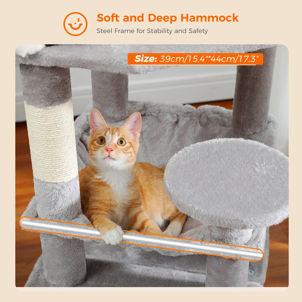 Large Multi-Level Cat Tree Tower | Indoor Cat Condo with Hammock & Scratching Posts