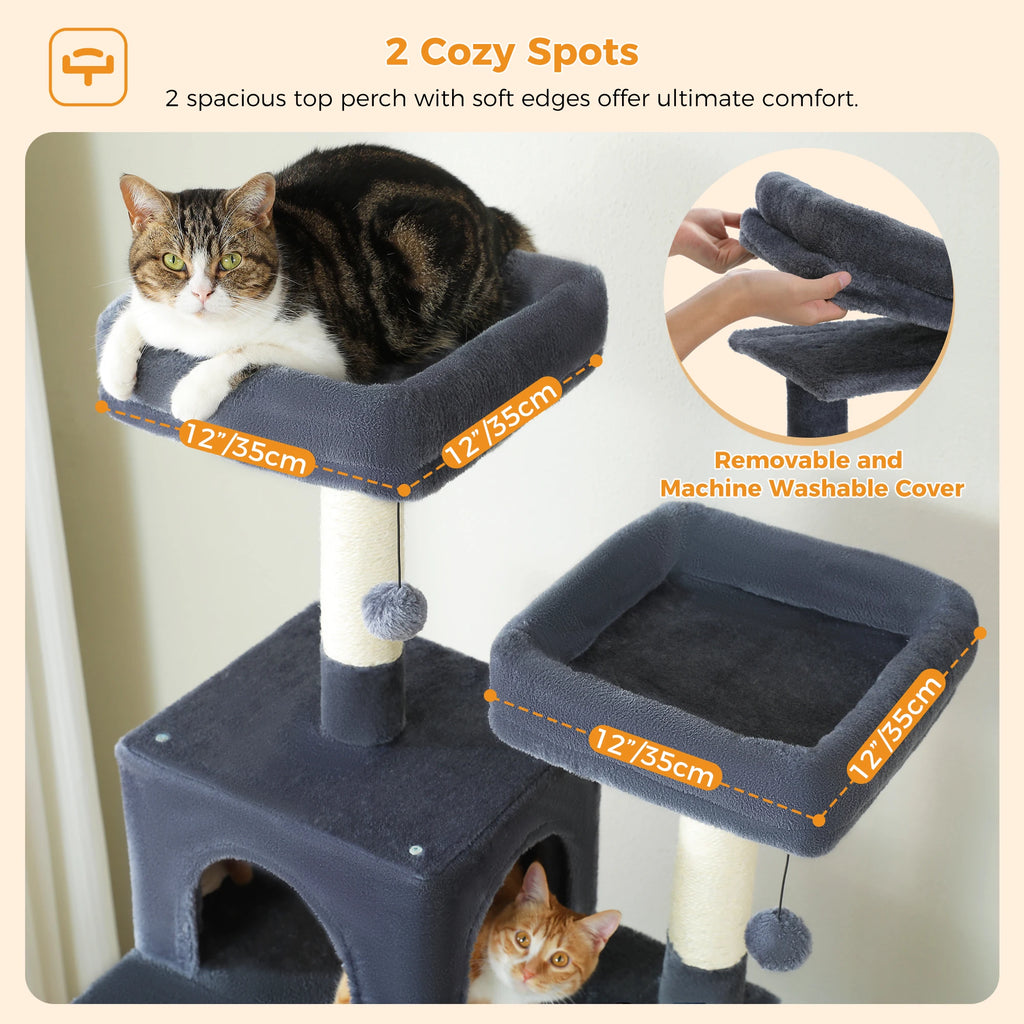 Large Multi-Level Cat Tree Tower | Indoor Cat Condo with Hammock & Scratching Posts