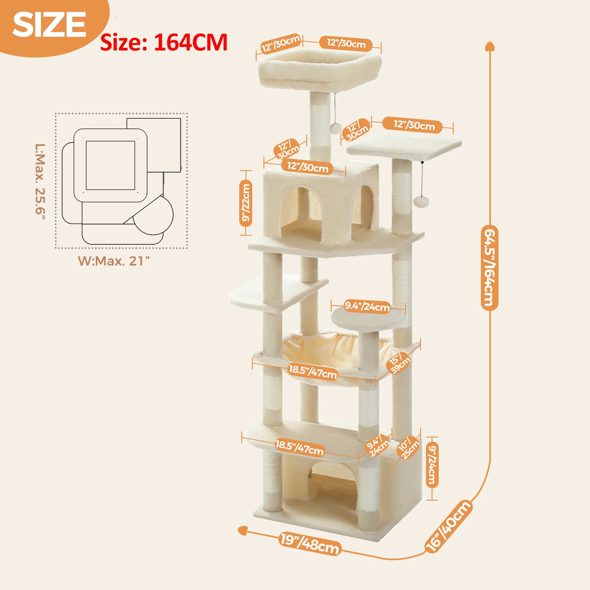 Large Multi-Level Cat Tree Tower | Indoor Cat Condo with Hammock & Scratching Posts