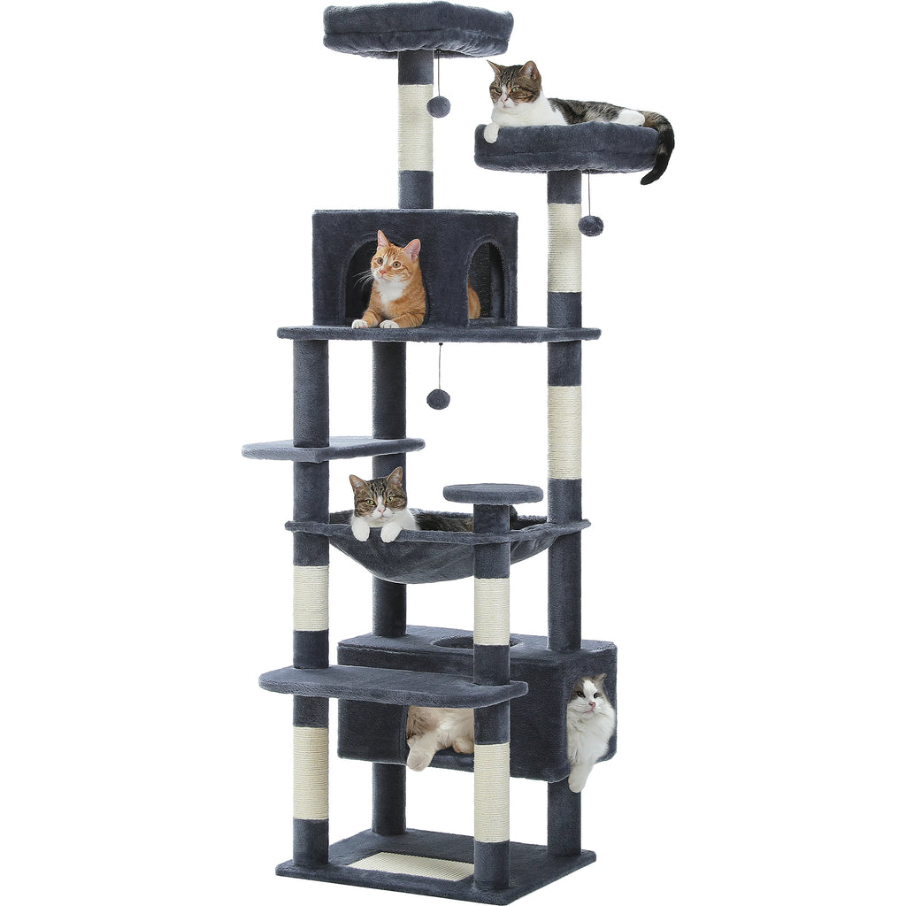 Large Multi-Level Cat Tree Tower | Indoor Cat Condo with Hammock & Scratching Posts