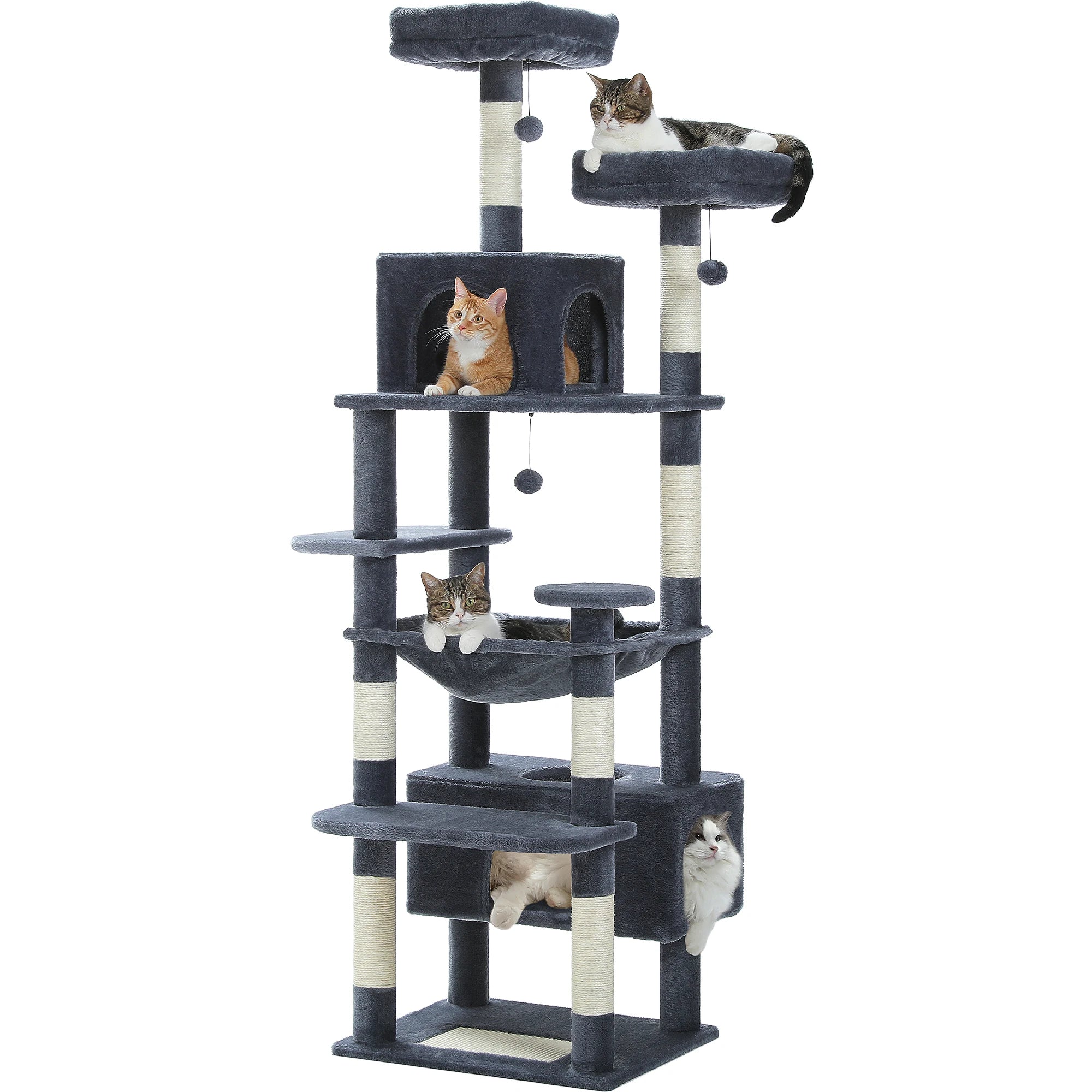 Large Multi-Level Cat Tree Tower | Indoor Cat Condo with Hammock & Scratching Posts