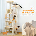 Large Multi-Level Cat Tree Tower | Indoor Cat Condo with Hammock & Scratching Posts