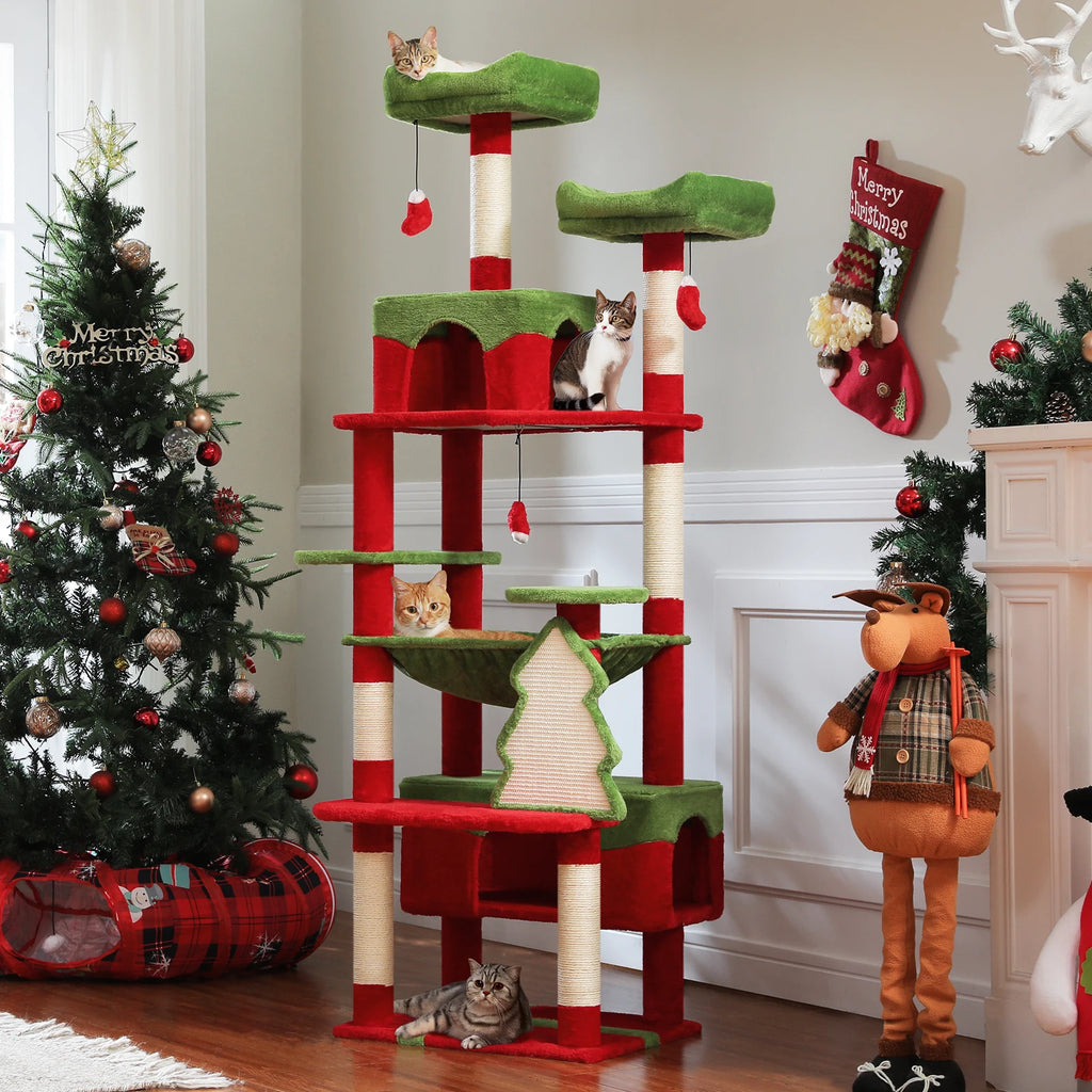 Large Multi-Level Cat Tree Tower | Indoor Cat Condo with Hammock & Scratching Posts