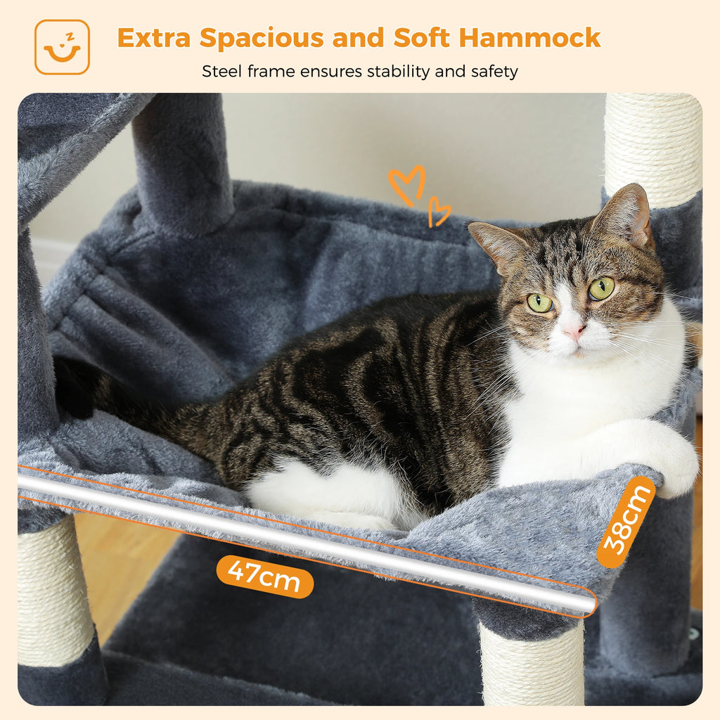 Large Multi-Level Cat Tree Tower | Indoor Cat Condo with Hammock & Scratching Posts