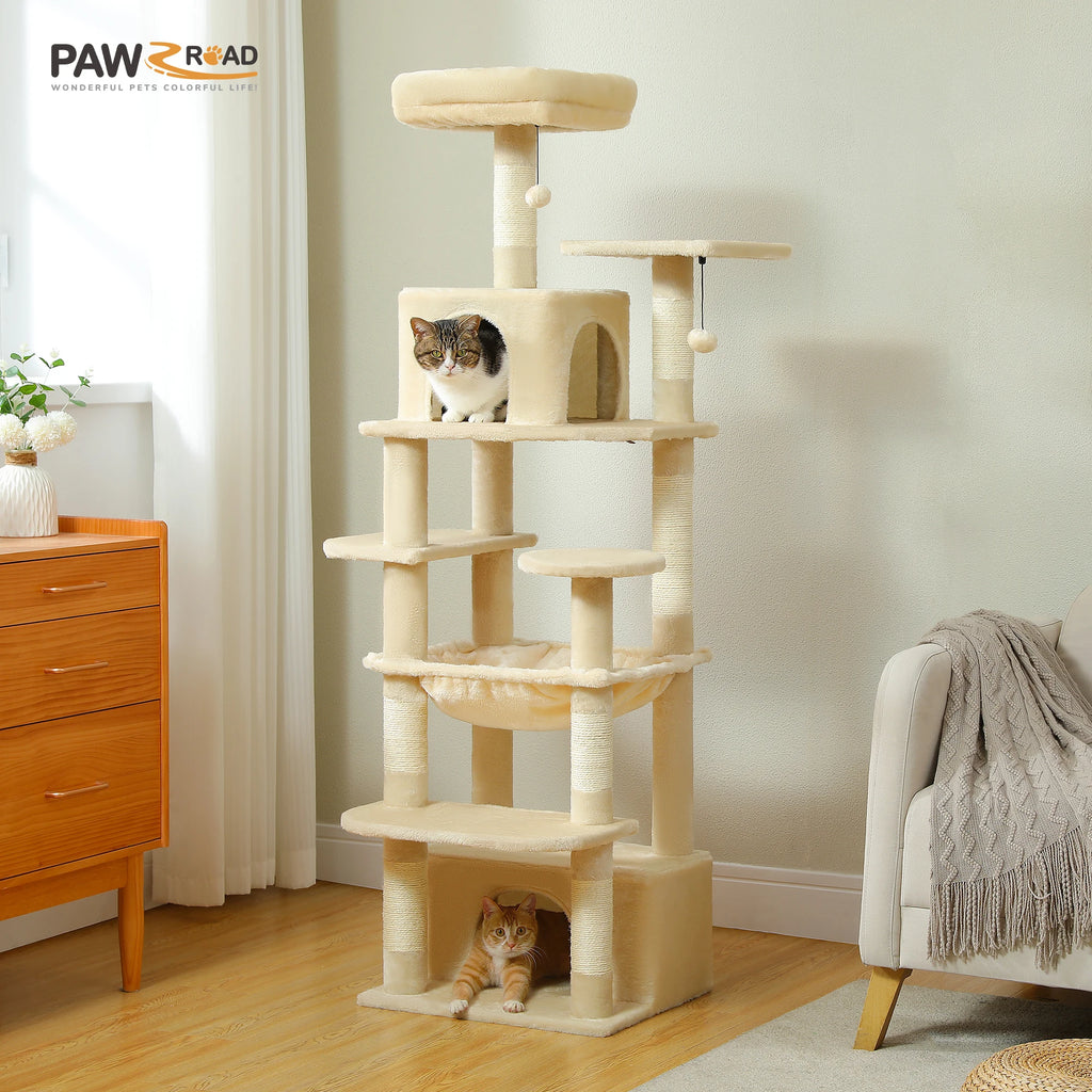 Large Multi-Level Cat Tree Tower | Indoor Cat Condo with Hammock & Scratching Posts