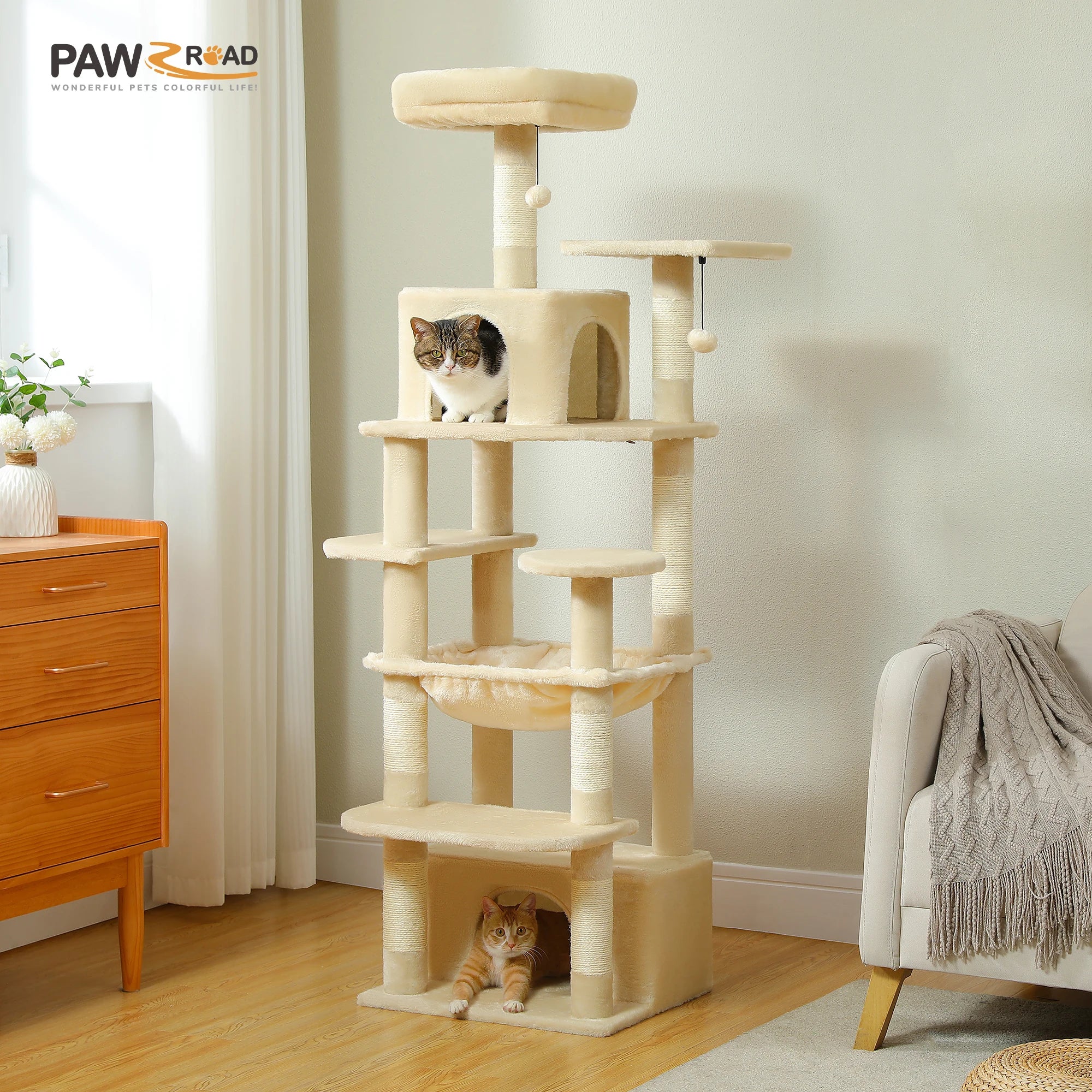 Large Multi-Level Cat Tree Tower | Indoor Cat Condo with Hammock & Scratching Posts