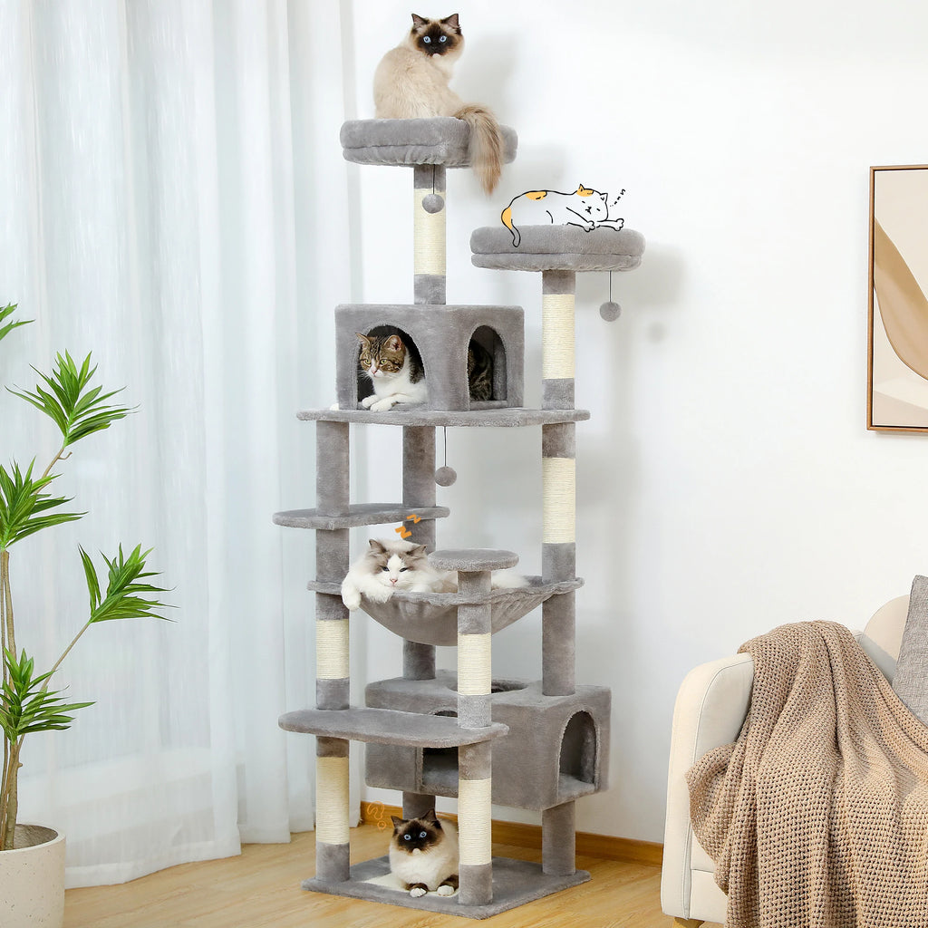 Large Multi-Level Cat Tree Tower | Indoor Cat Condo with Hammock & Scratching Posts