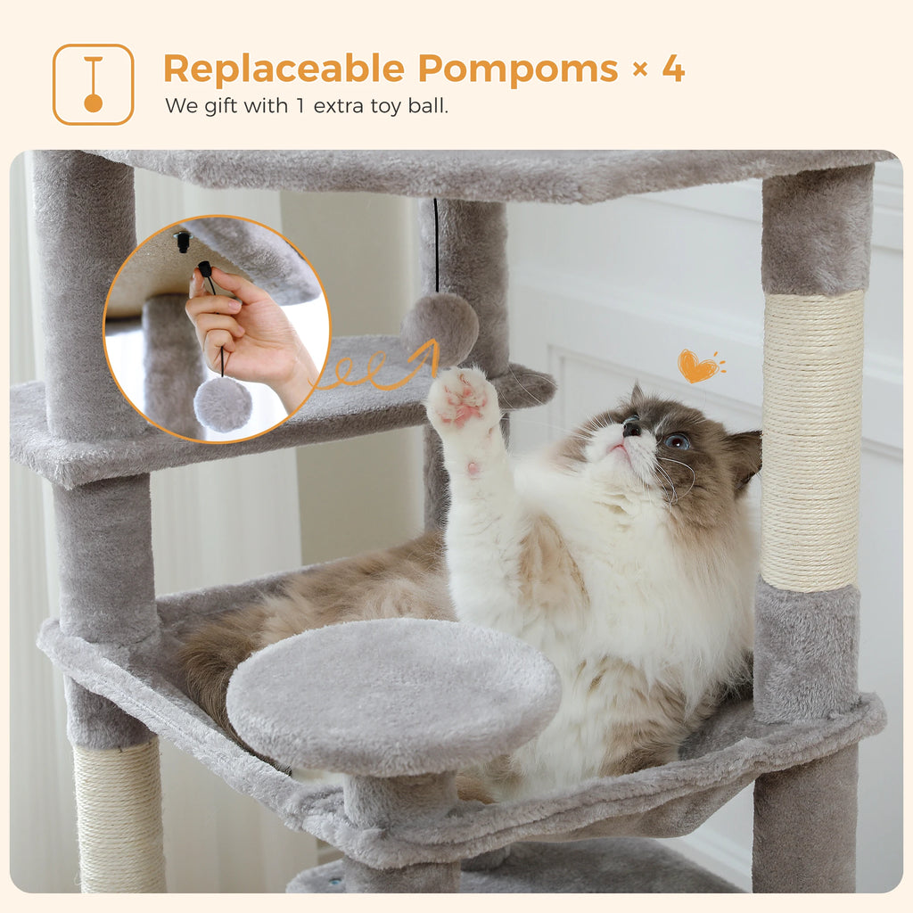 Large Multi-Level Cat Tree Tower | Indoor Cat Condo with Hammock & Scratching Posts