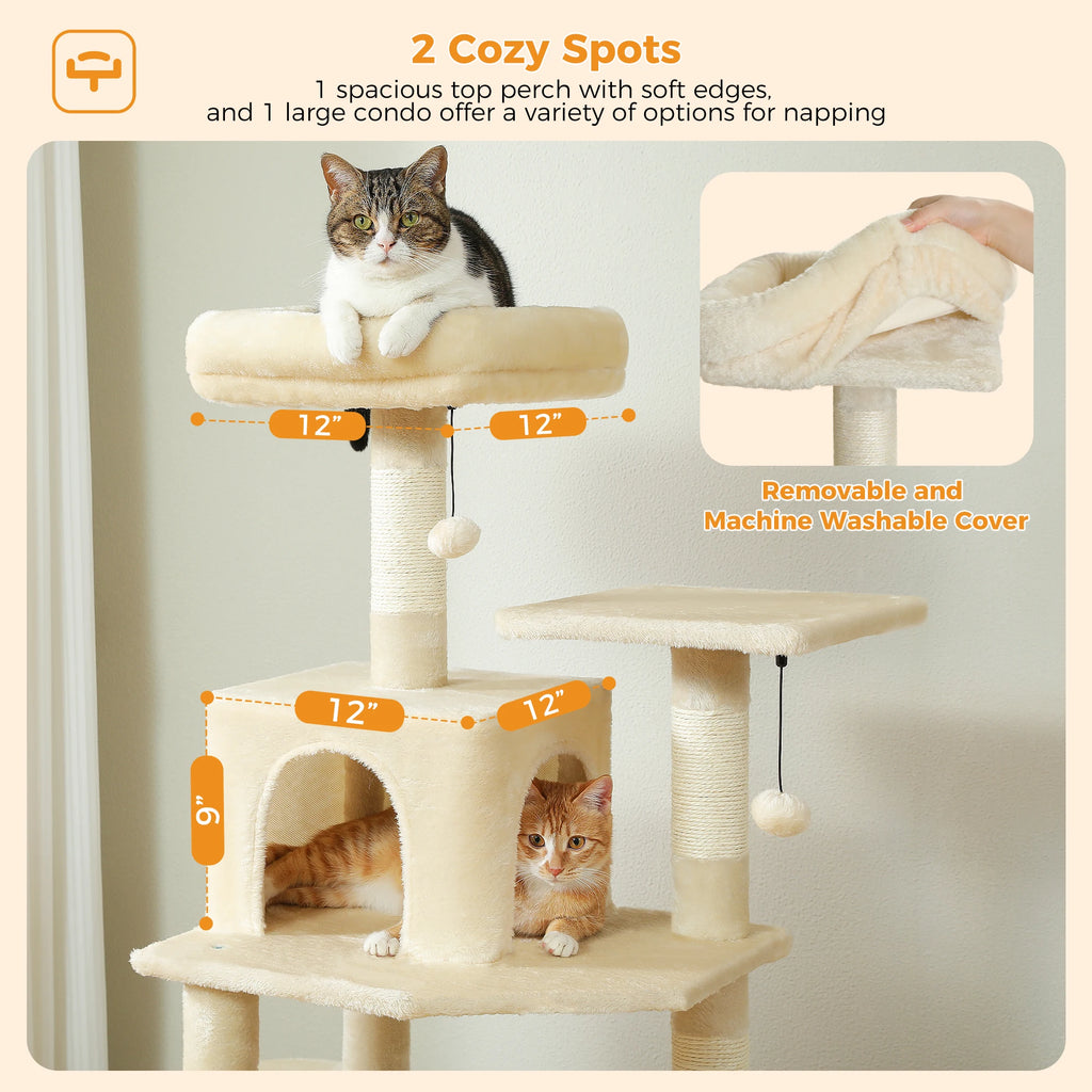 Large Multi-Level Cat Tree Tower | Indoor Cat Condo with Hammock & Scratching Posts