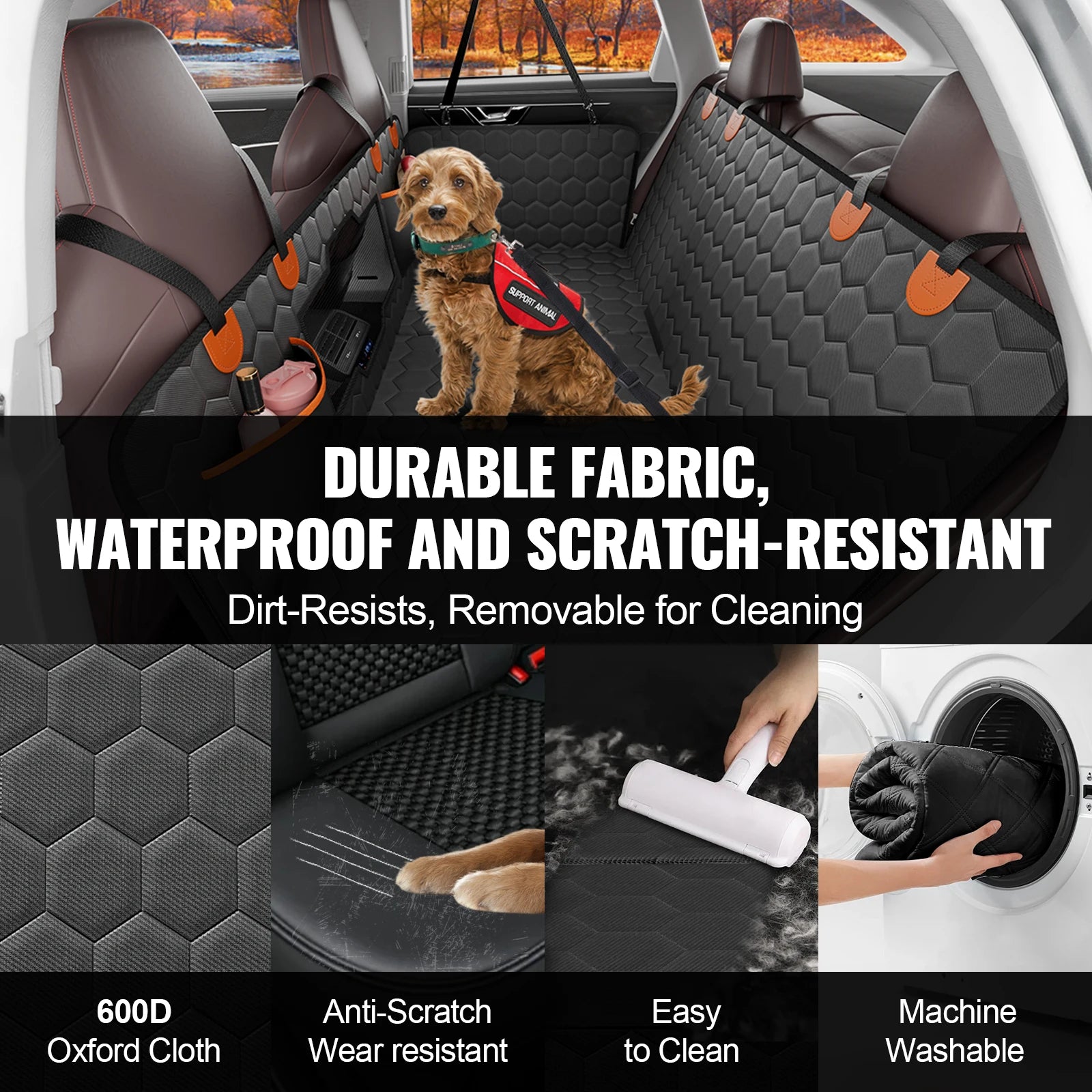 Dog Car Seat Cover & Back Seat Extender | Waterproof Hammock with Mesh Window