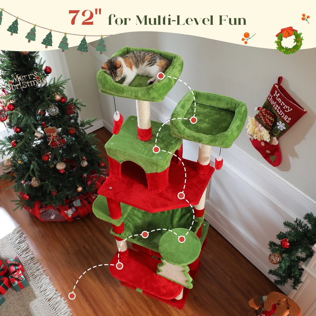 Large Multi-Level Cat Tree Tower | Indoor Cat Condo with Hammock & Scratching Posts
