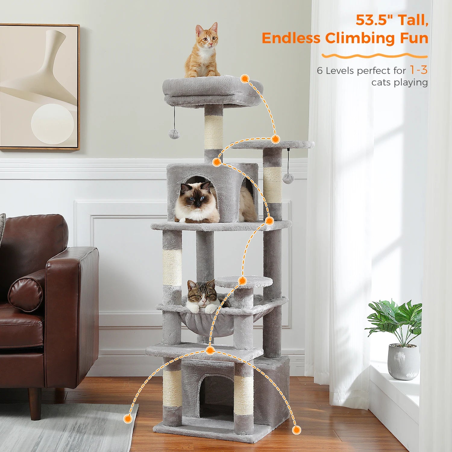 Large Multi-Level Cat Tree Tower | Indoor Cat Condo with Hammock & Scratching Posts
