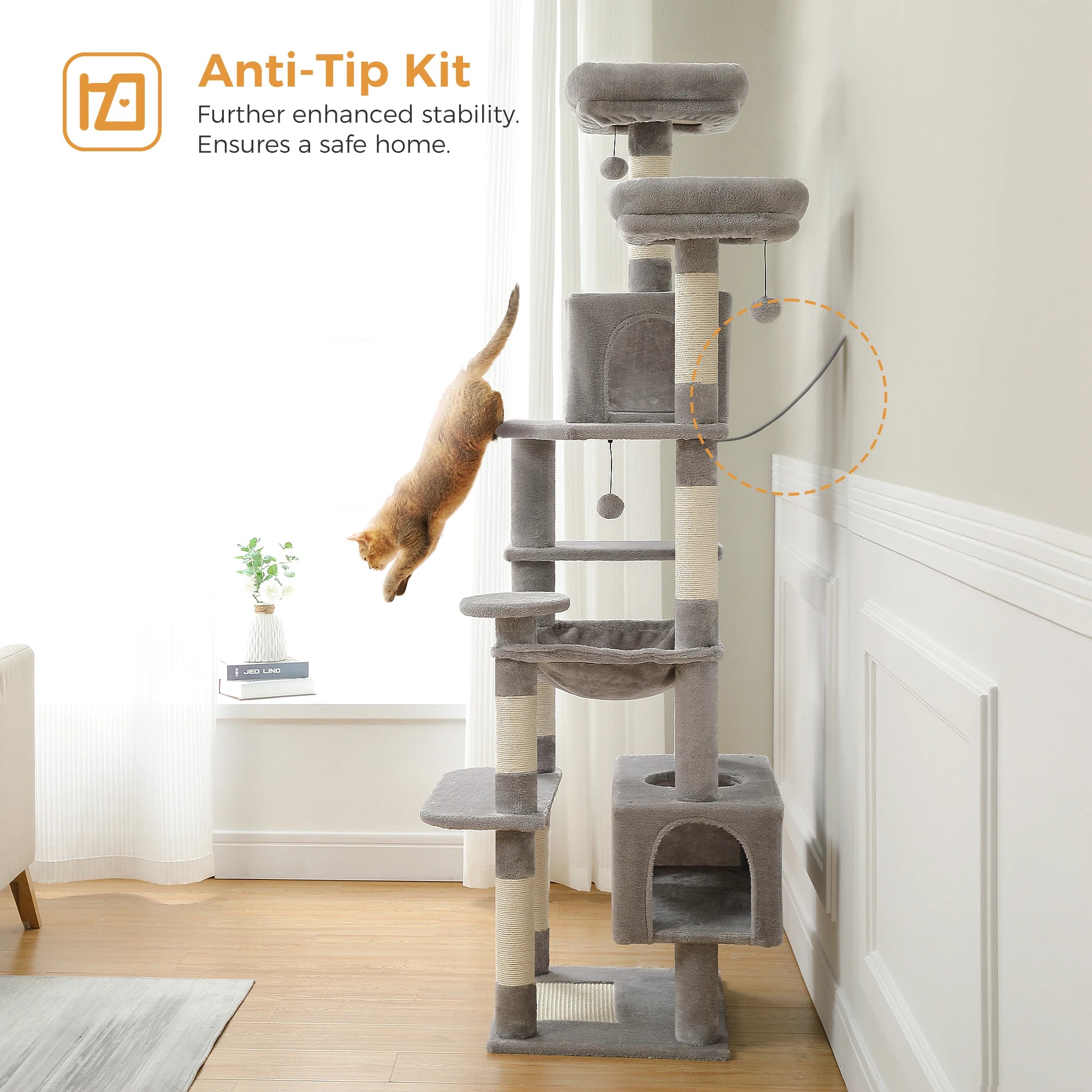 Large Multi-Level Cat Tree Tower | Indoor Cat Condo with Hammock & Scratching Posts