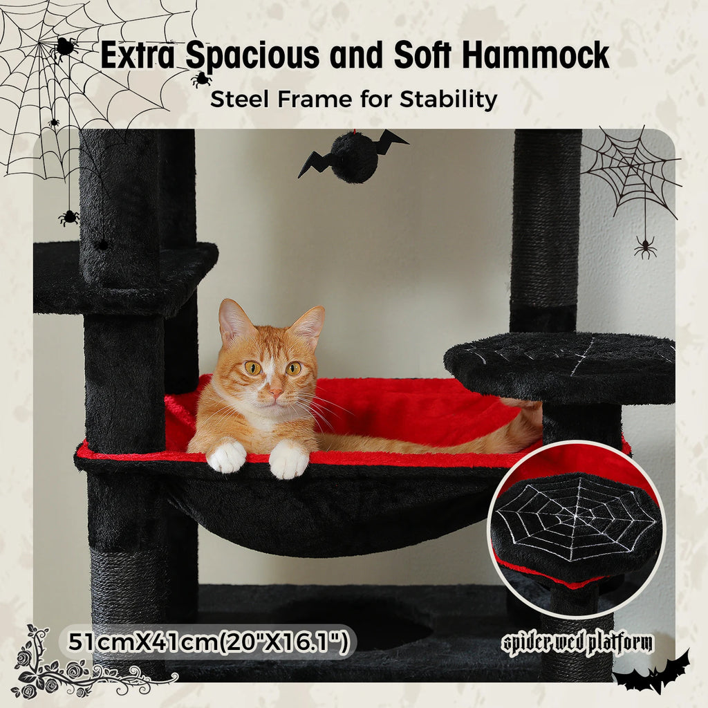 Large Multi-Level Cat Tree Tower | Indoor Cat Condo with Hammock & Scratching Posts
