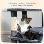 Large Multi-Level Cat Tree Tower | Indoor Cat Condo with Hammock & Scratching Posts