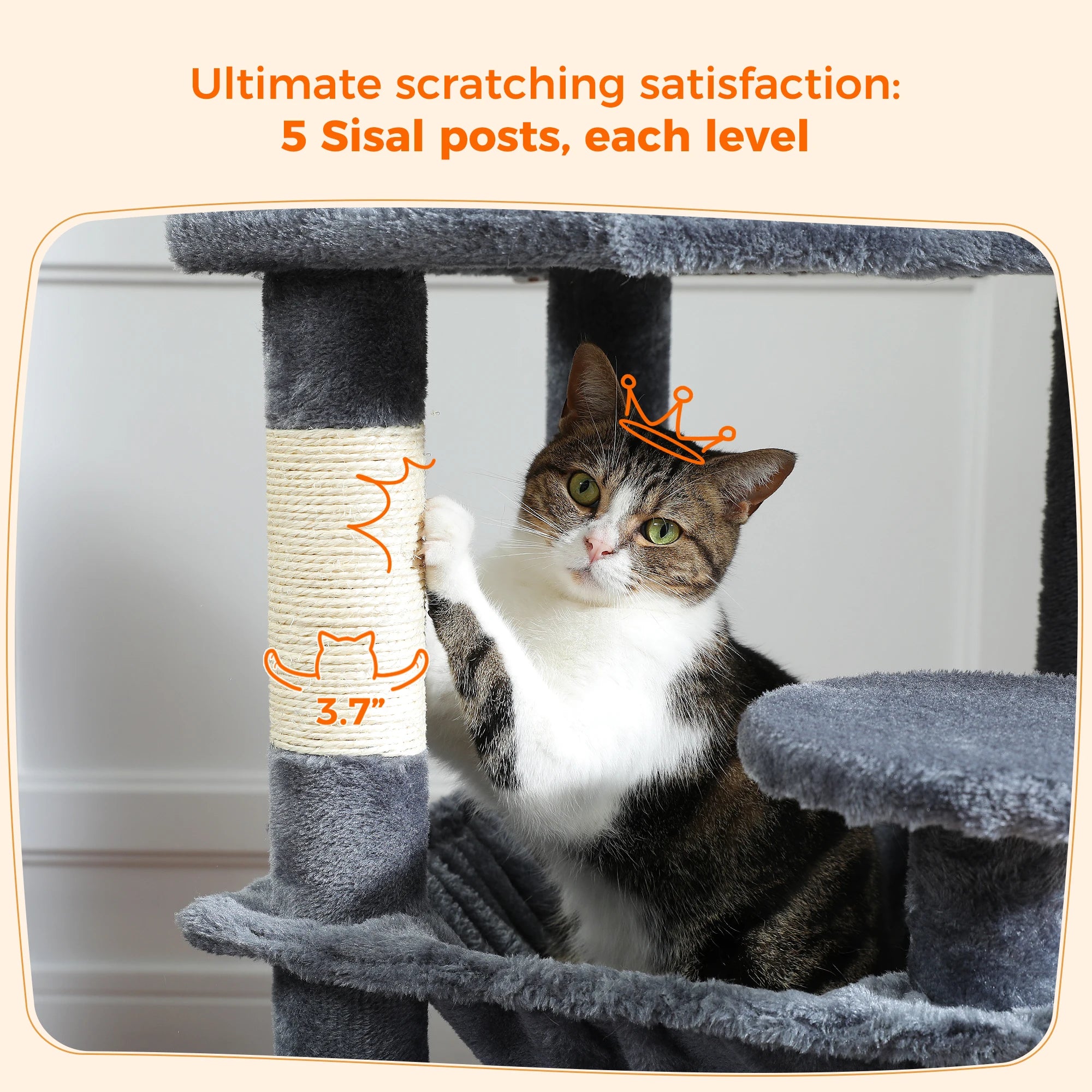 Large Multi-Level Cat Tree Tower | Indoor Cat Condo with Hammock & Scratching Posts