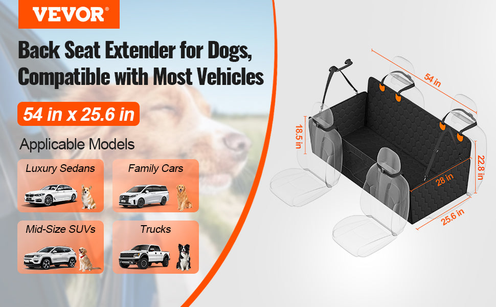Dog Car Seat Cover & Back Seat Extender | Waterproof Hammock with Mesh Window