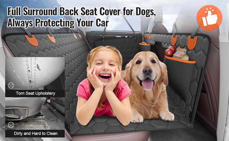 Dog Car Seat Cover & Back Seat Extender | Waterproof Hammock with Mesh Window