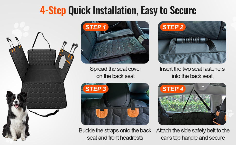 Dog Car Seat Cover & Back Seat Extender | Waterproof Hammock with Mesh Window